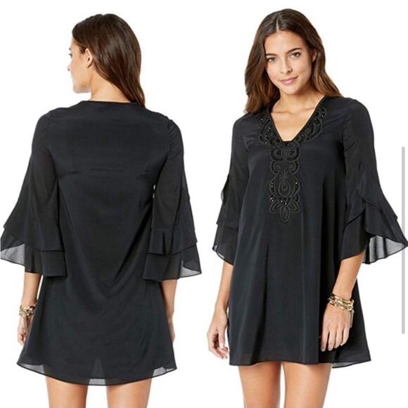 Lilly Pulitzer Tatiana Beaded Silk Tunic Dress Black Size XXS - Picture 3 of 13